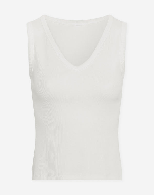 SLEEVELESS VNECK RIB TOP CRÈME
