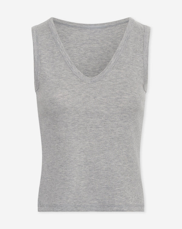 SLEEVELESS VNECK TOP RIB GRIJS MELANGE