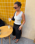 SLEEVELESS VNECK TOP RIB GRIJS MELANGE