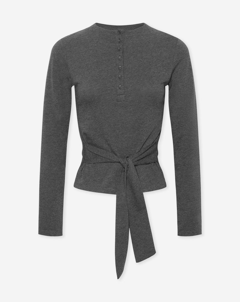 HIGH NECK BUTTON WRAP TOP DARK GREY MELANGE