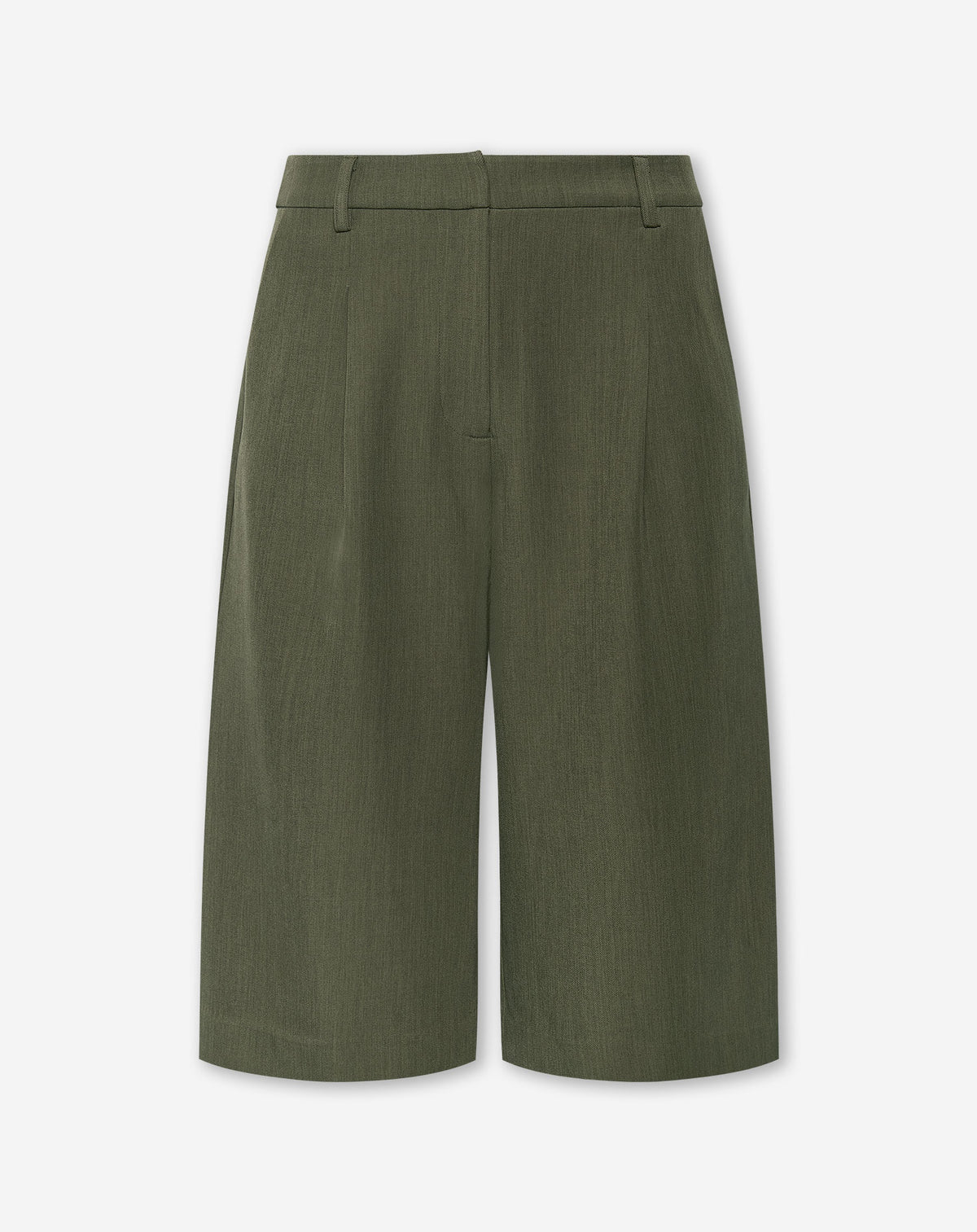 LORNA SINGLE PLEAT LONG BERMUDA DARK OLIVE GREEN