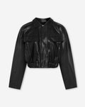LIONA CROPPED FAUX LEATHER JACKET BLACK