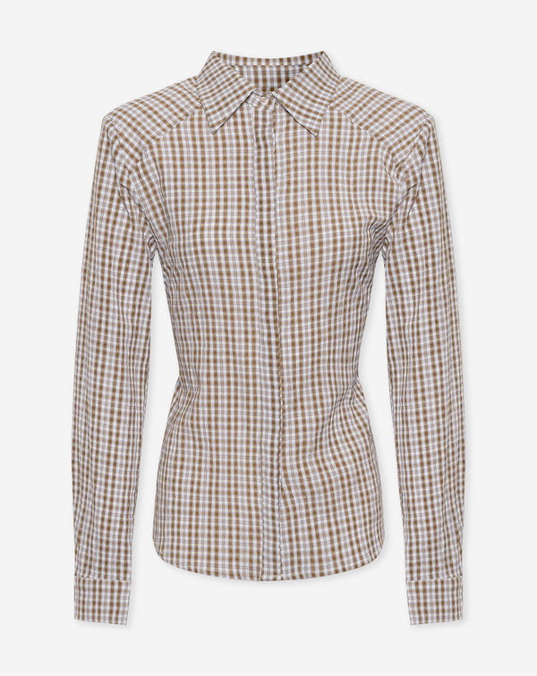 BINK SHOULDER PAD BLOUSE BRUIN CHECK