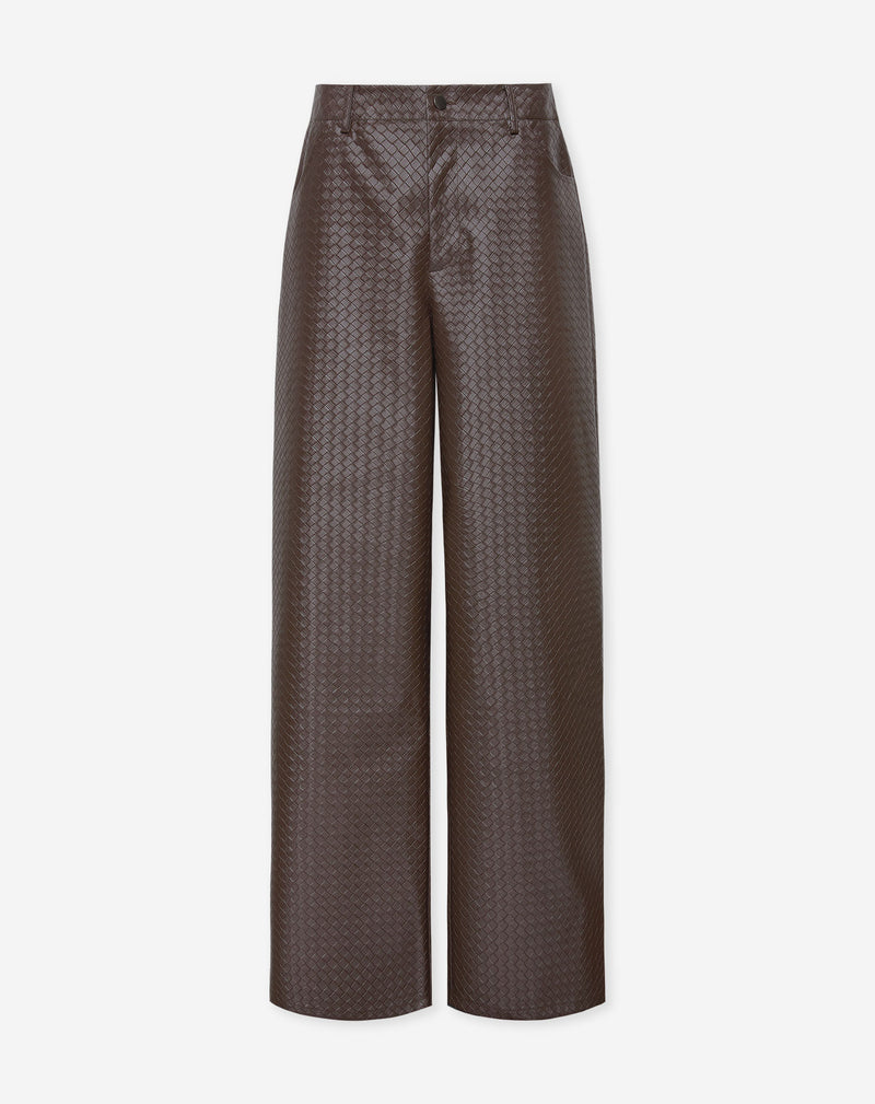 LIRA BRAIDED FAUX LEATHER PANTS BROWN