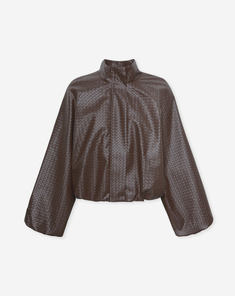 LIRA BRAIDED FAUX LEATHER JACKET BROWN