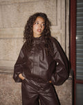 LIRA BRAIDED FAUX LEATHER JACKET BROWN