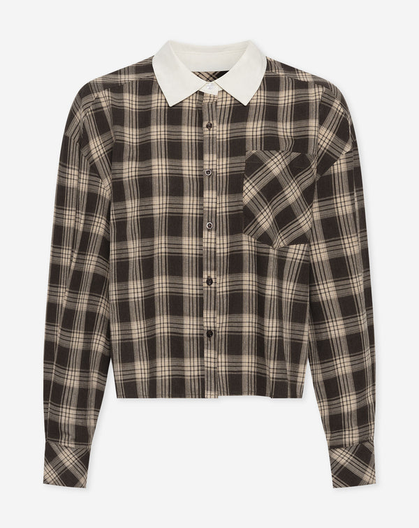 RYAN CONTRAST COLLAR CHECK BLOUSE BRUIN