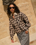 RYAN CONTRAST COLLAR CHECK BLOUSE BRUIN
