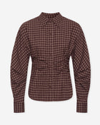 RAYA GATHERED WAIST CHECK BLOUSE BURGUNDY