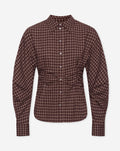 RAYA GATHERED WAIST CHECK BLOUSE BURGUNDY