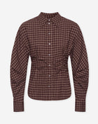 RAYA GATHERED WAIST CHECK BLOUSE BURGUNDY