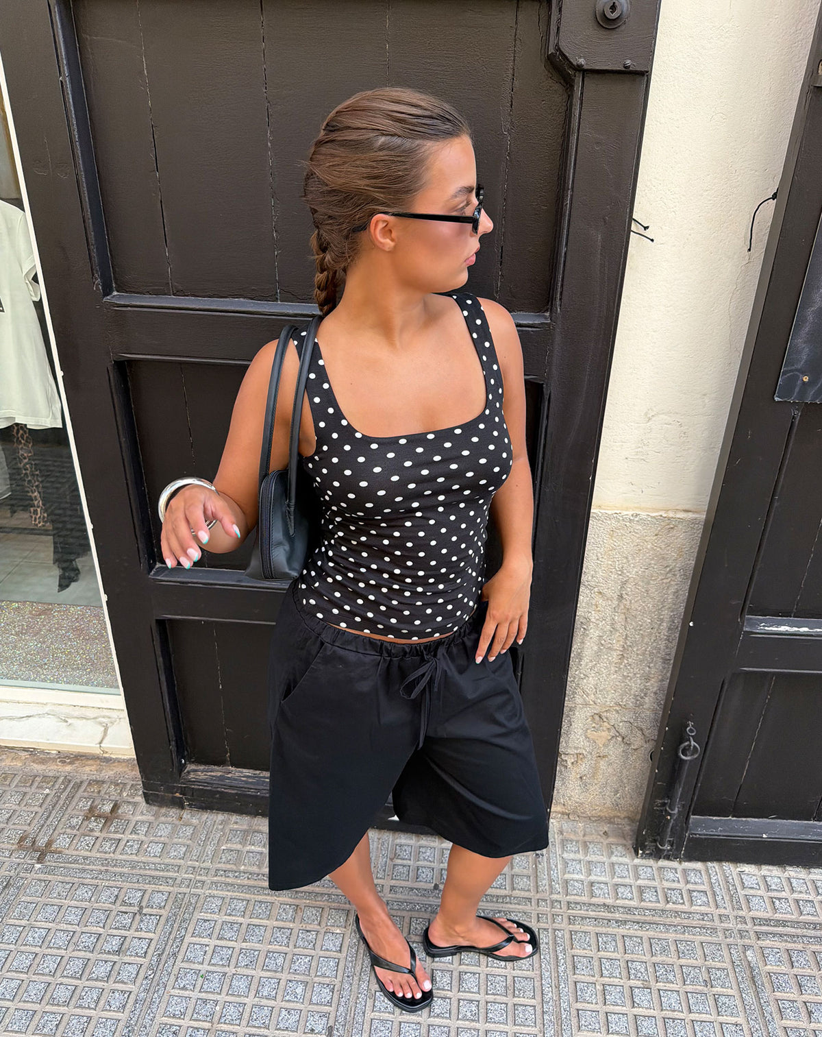 DOT SQUARE NECK SINGLET ZWART