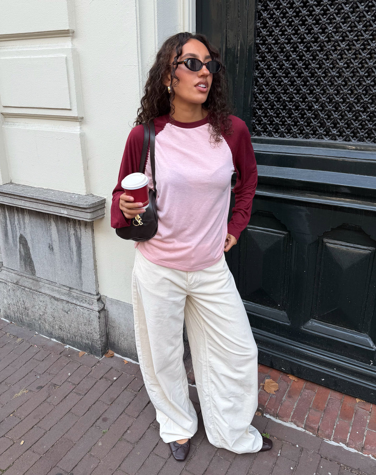CONTRAST RAGLAN TAPE OVERSIZED LONGSLEEVE TEE PINK