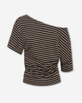 FITTED WAIST OFF SHOULDER STRIPE TEE DONKERBRUIN