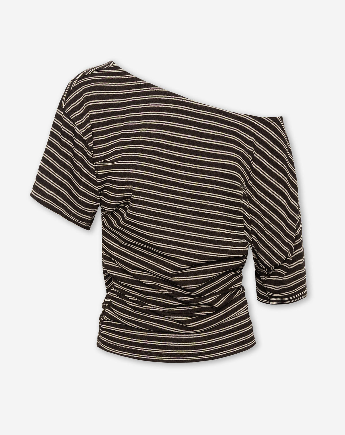 FITTED WAIST OFF SHOULDER STRIPE TEE DONKERBRUIN