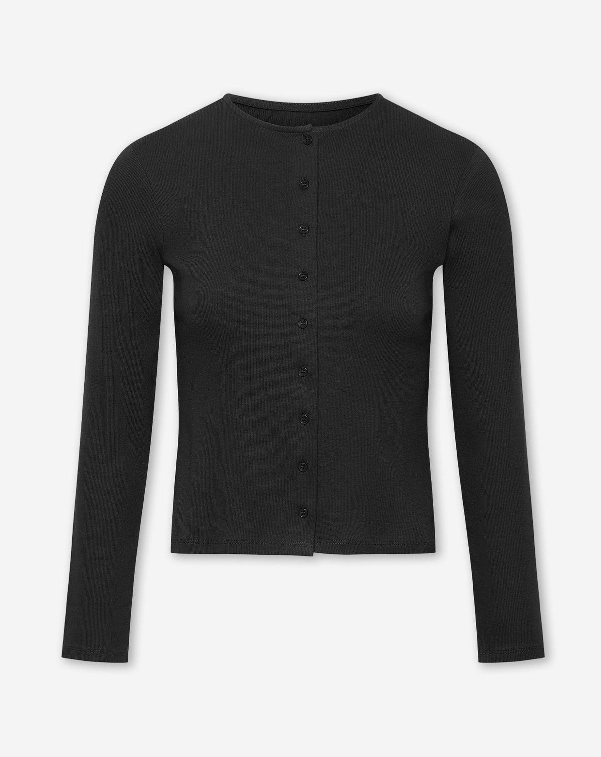 BUTTON UP RIB LONGSLEEVE TOP ZWART
