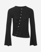 ASYMMETRIC BUTTON UP LONGSLEEVE TOP BLACK