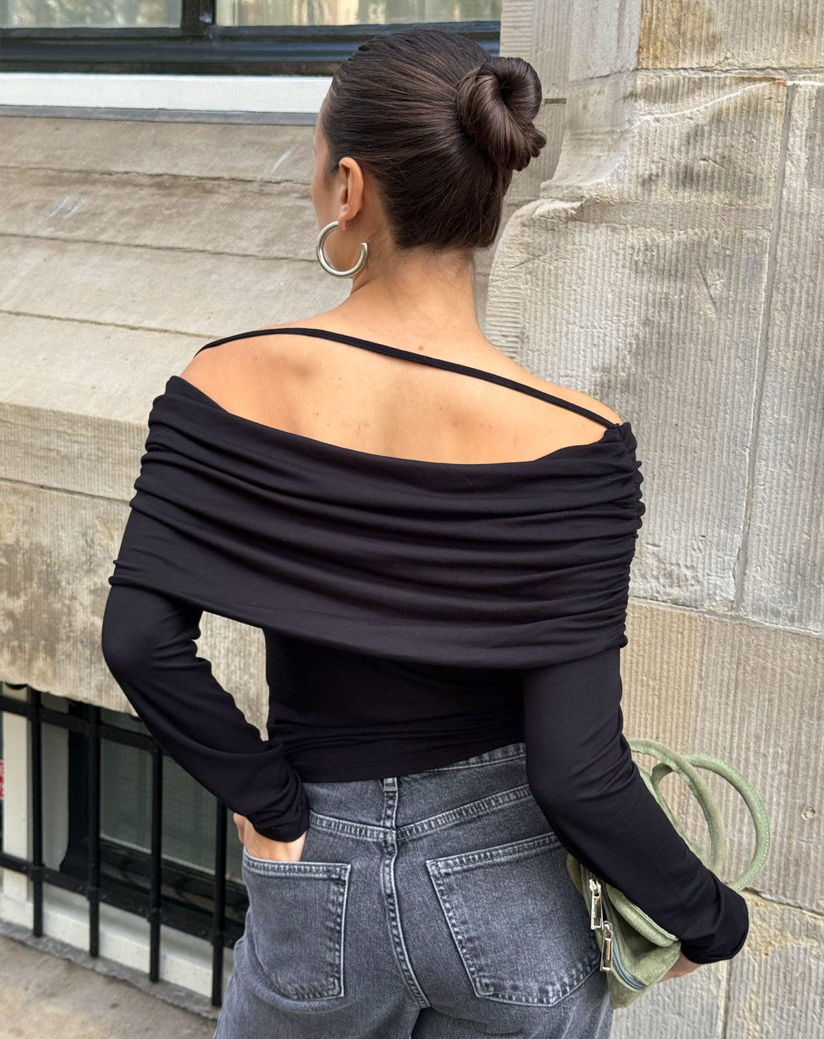 OLAIA DRAPED LONGSLEEVE TOP BLACK