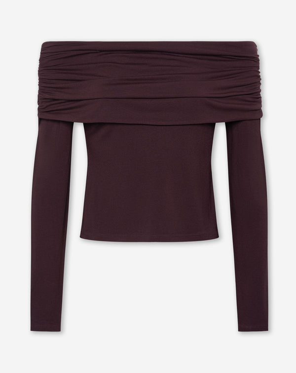 OLAIA DRAPED LONGSLEEVE TOP DONKER BURGUNDY