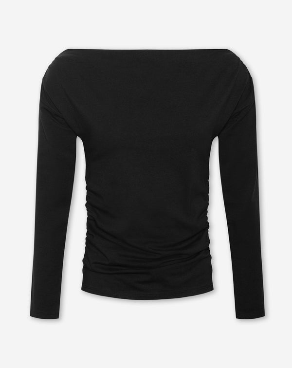 IZZY OFF SHOULDER GATHERED TOP ZWART