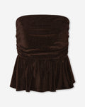 LIZA VELVET PEPLUM TOP BROWN