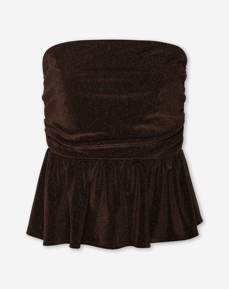 LIZA VELVET PEPLUM TOP BROWN