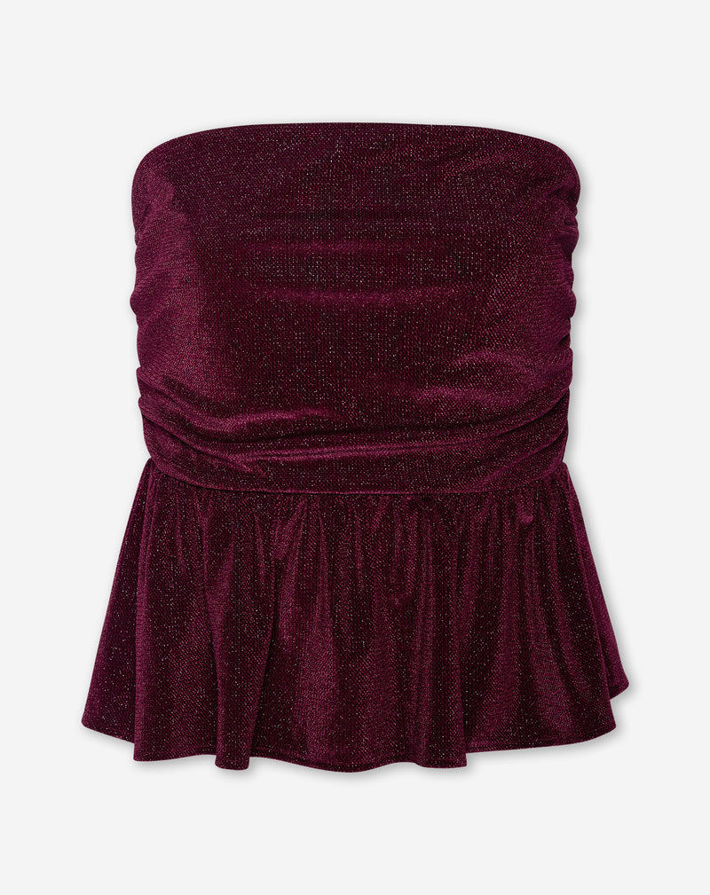 LIZA VELVET PEPLUM TOP BURGUNDY
