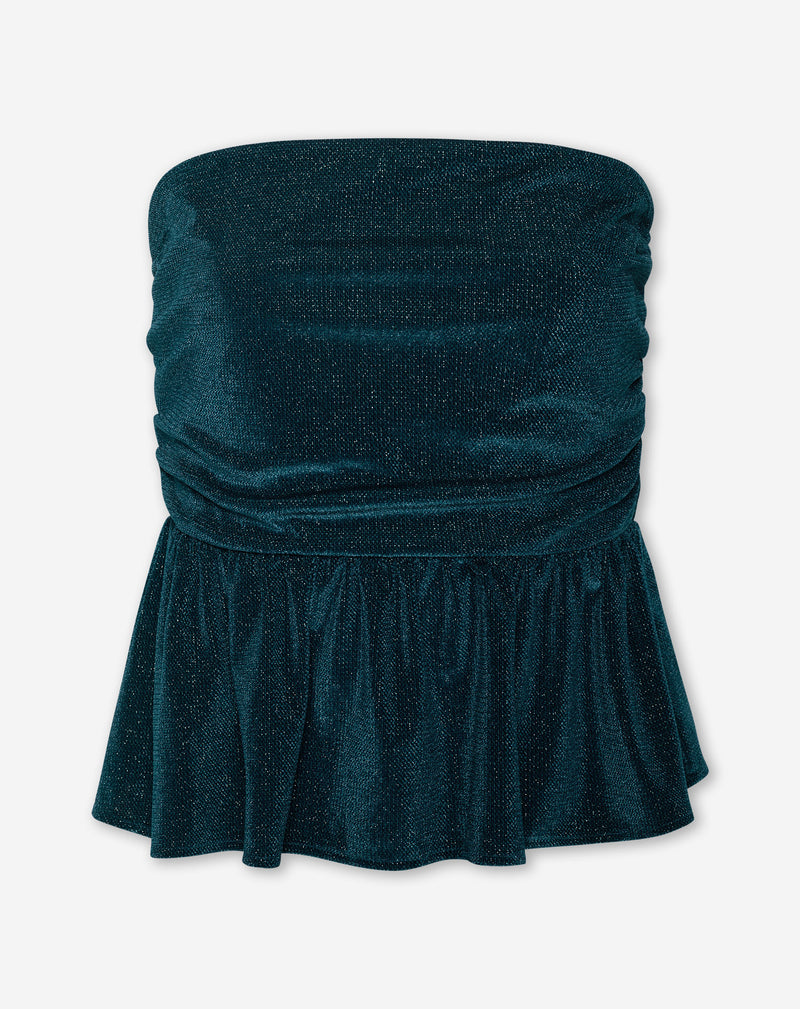 LIZA VELVET PEPLUM TOP TEAL