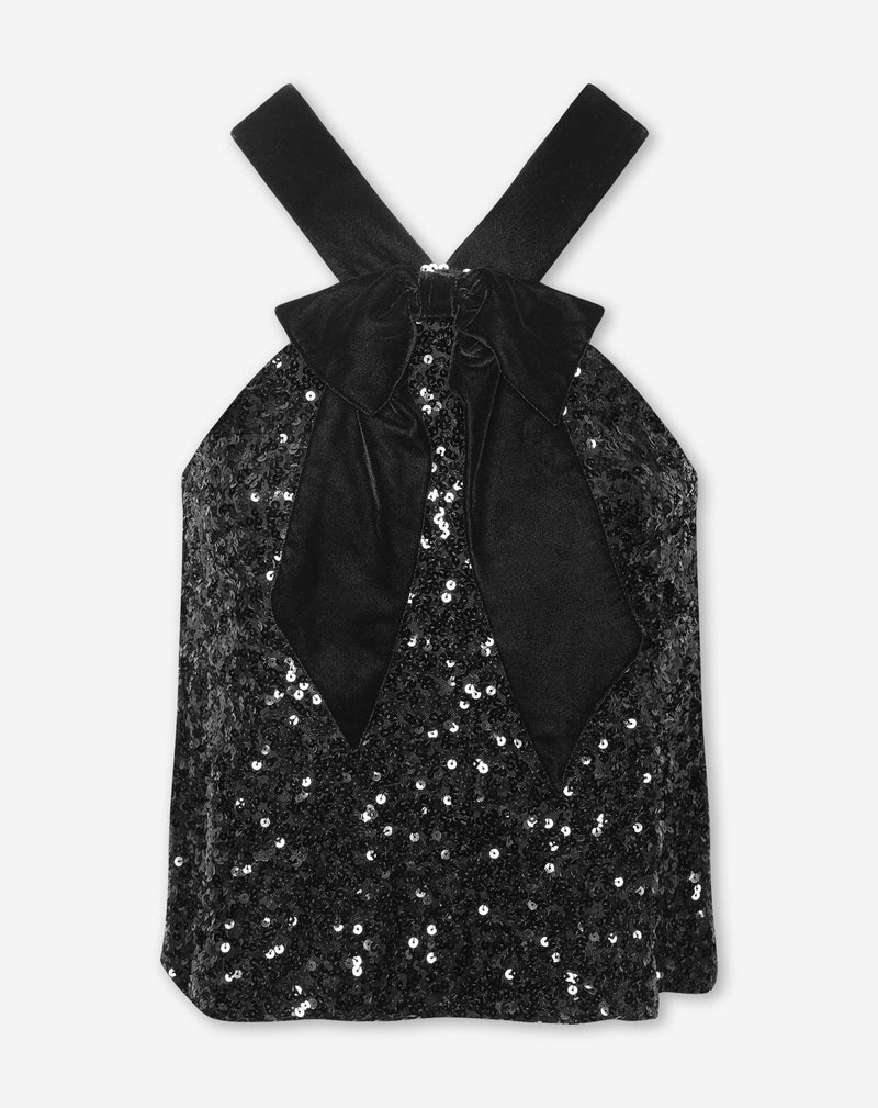 SEM SEQUINS VELVET BOW TOP BLACK