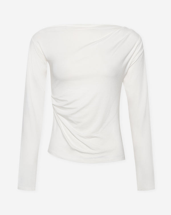 PAOLA PLEATED OFF SHOULDER LONGSLEEVE TOP CREAM