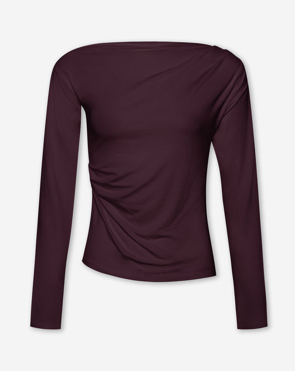 PAOLA PLEATED OFF SHOULDER LONGSLEEVE TOP DONKER BURGUNDY