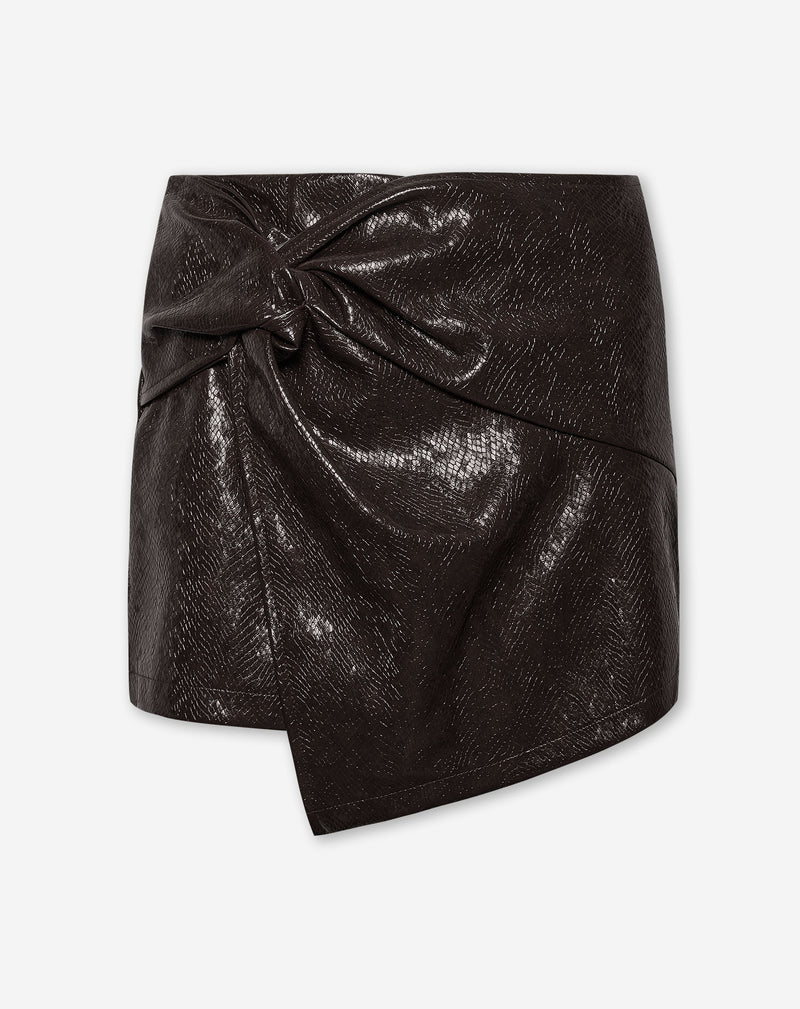 SHIVA FAUX SNAKE LEATHER KNOTTED SKORT BROWN