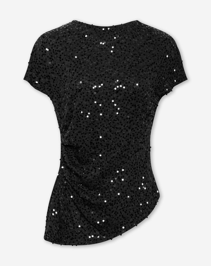 TAISA STRUCTURE SEQUINS ASYMMETRIC TOP ZWART