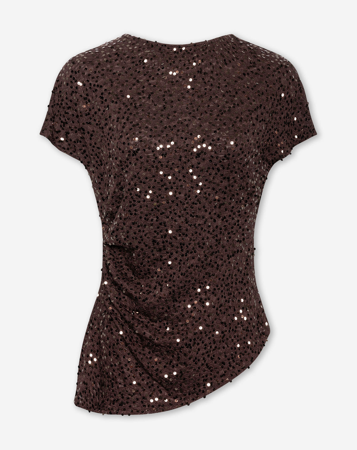 TAISA STRUCTURE SEQUINS ASYMMETRIC TOP BRUIN