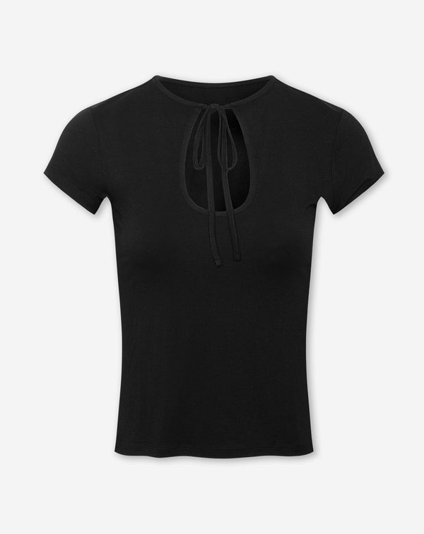 KEYHOLE JERSEY TOP ZWART