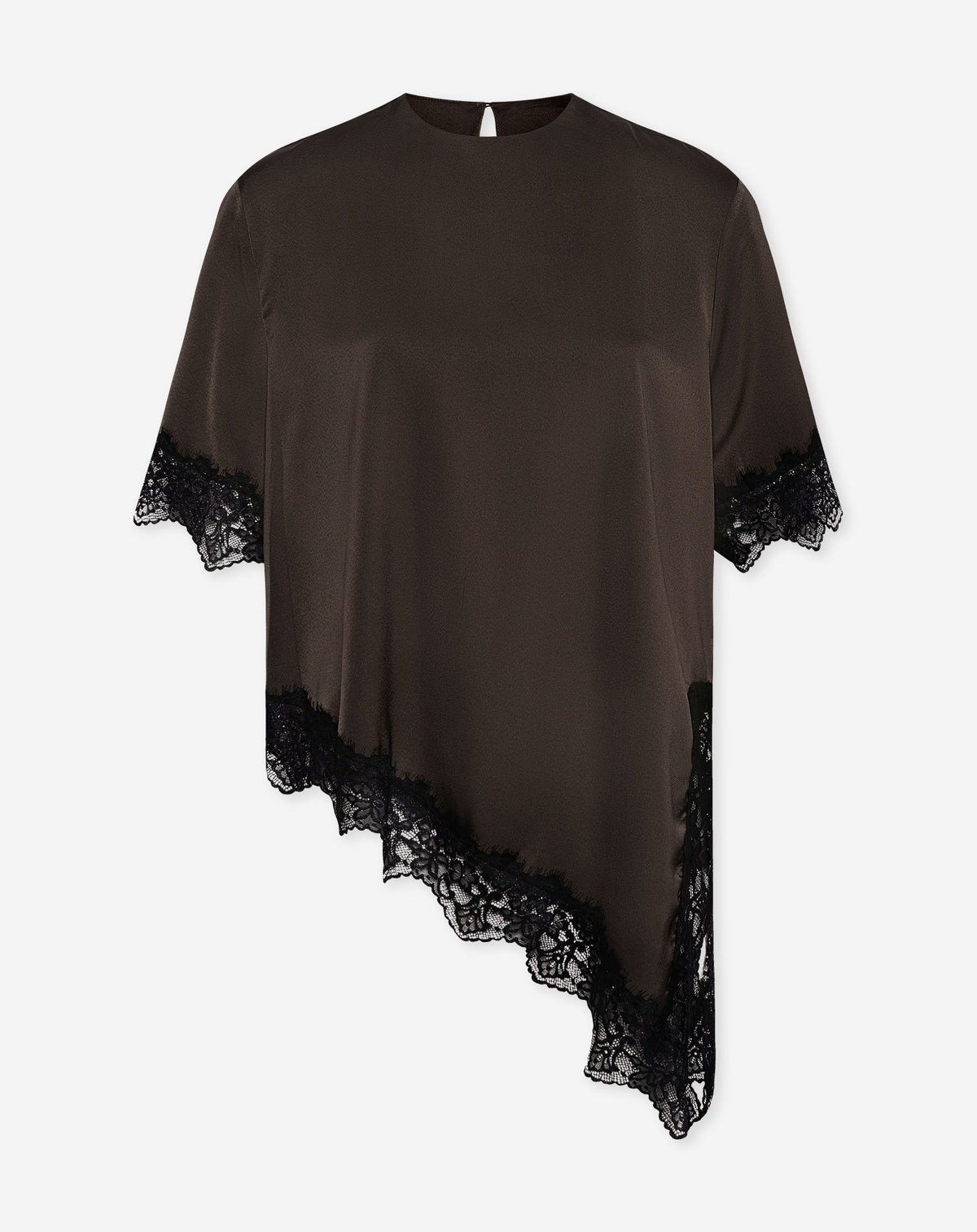 CARRIE ASYMMETRIC SATIN LACE TOP BROWN