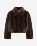 FAUX FUR ZIPPER COAT BROWN
