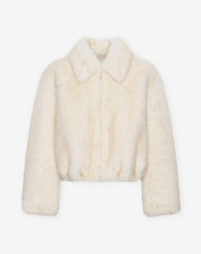 FAUX FUR ZIPPER COAT LIGHT BEIGE