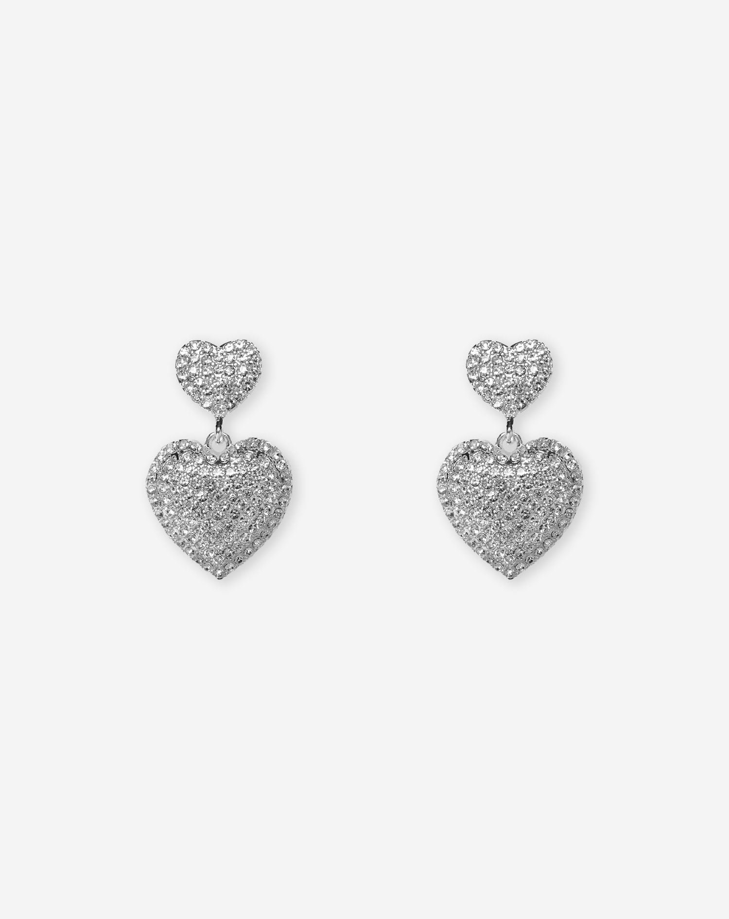 DOUBLE HEART DIAMOND EARRINGS SILVER