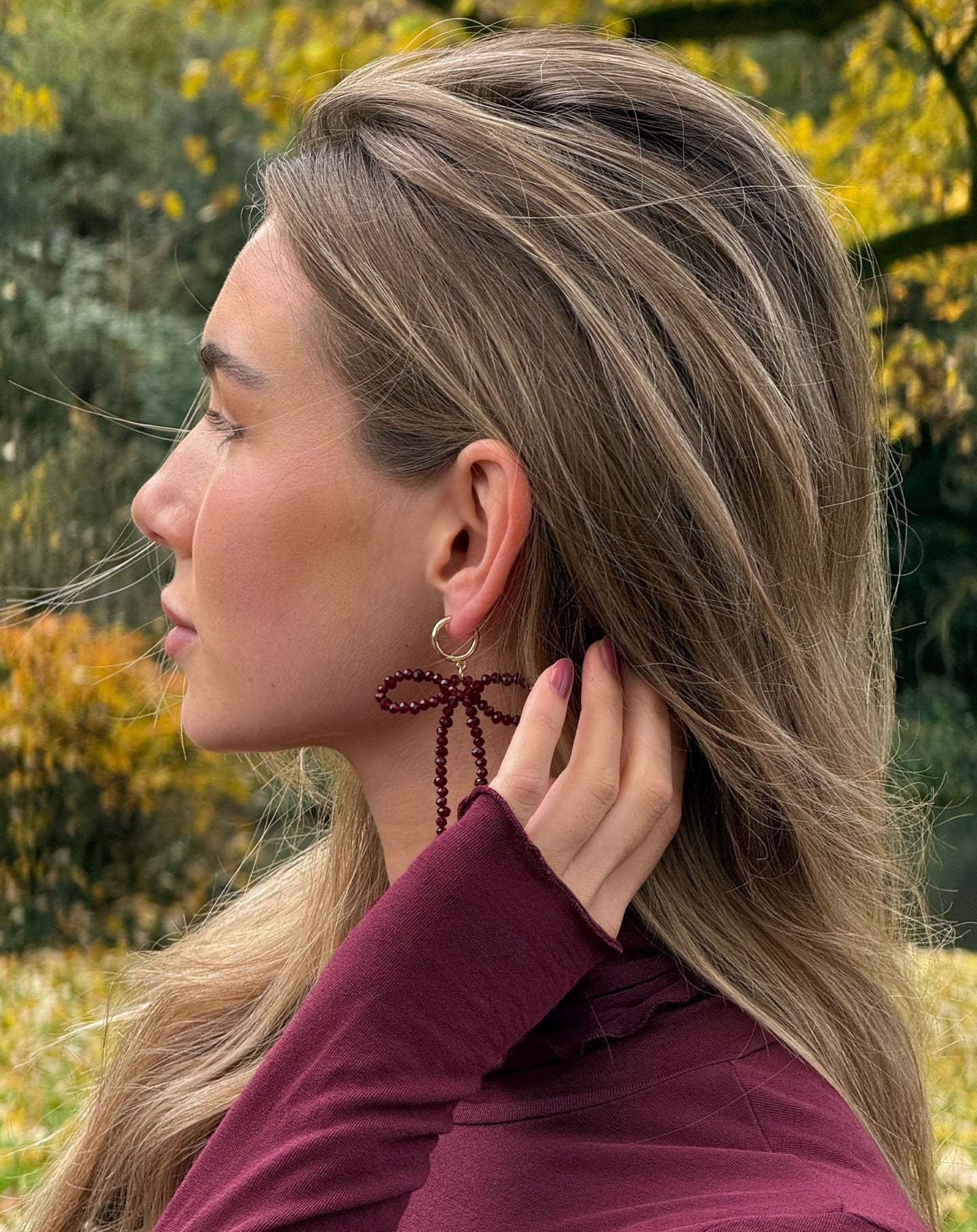 BOW BEADS EARRINGS BORDEAUX