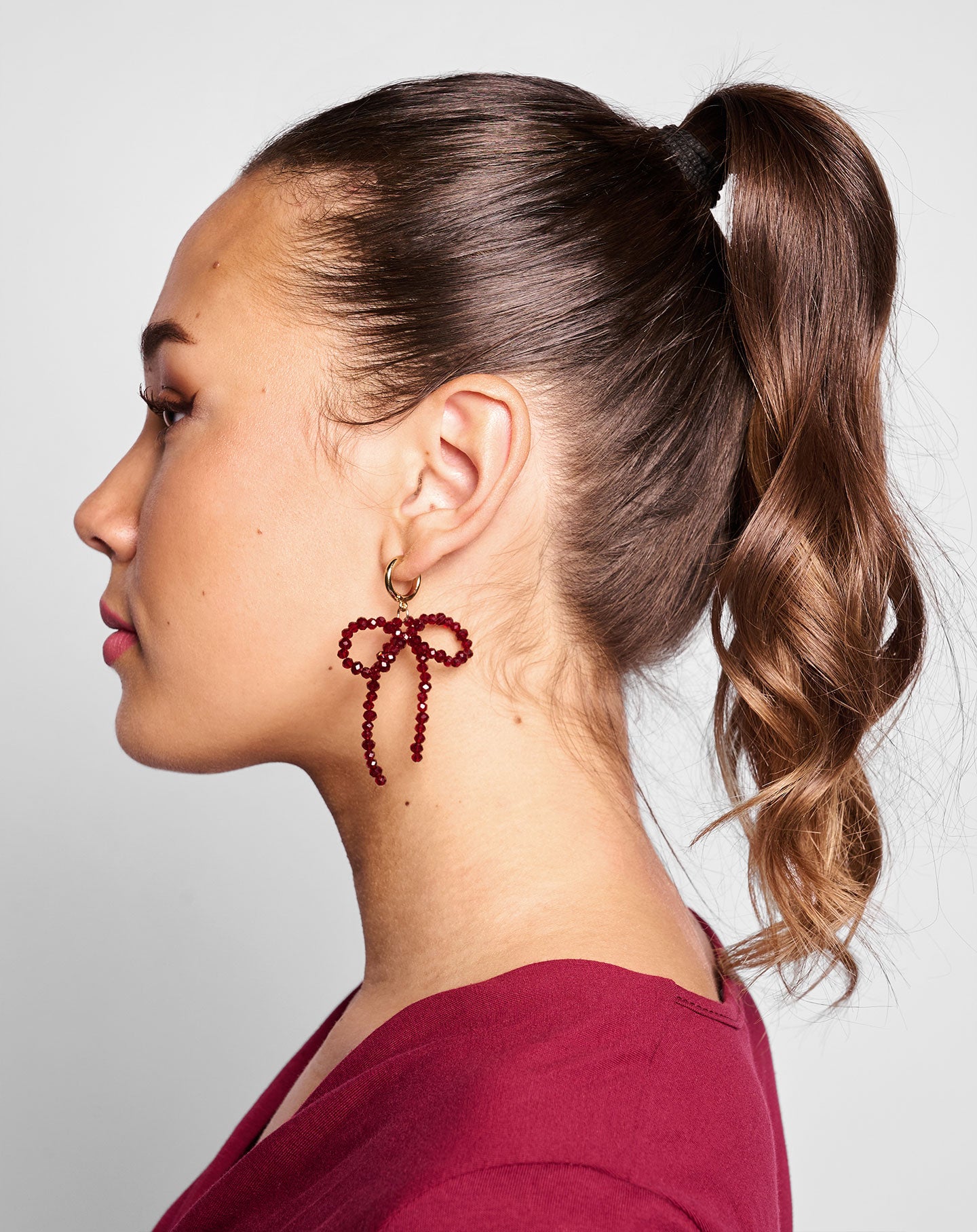 BOW BEADS EARRINGS BORDEAUX