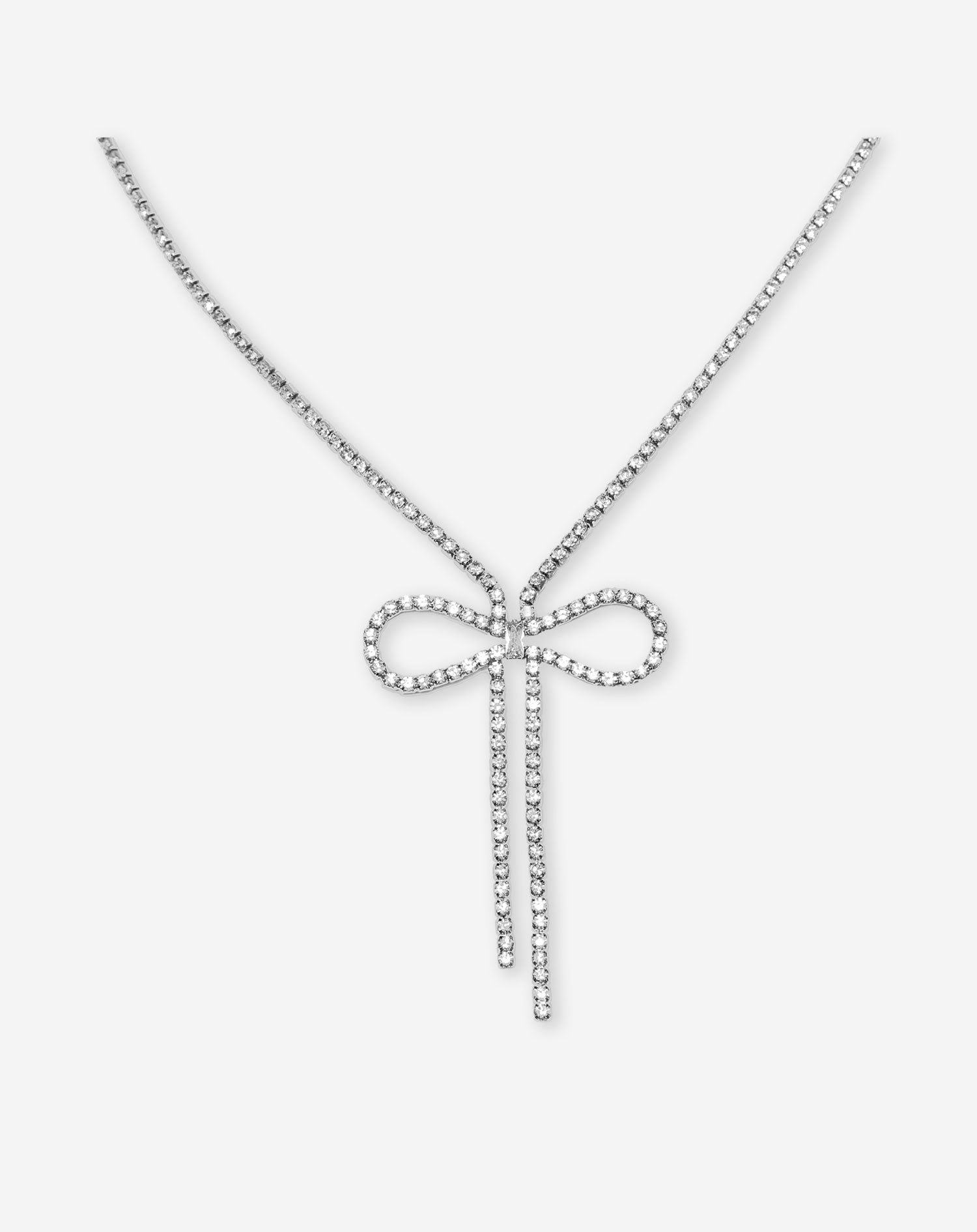 RHINESTONE BOW NECKLACE SILVER