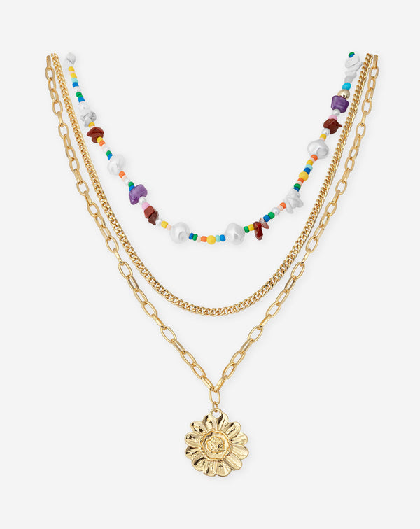 FLOWER  BEADS LAYERED NECKLACE