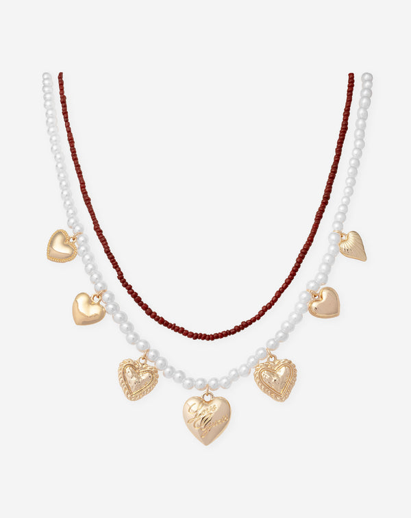 BEAU LAYERED CHARM NECKLACE BURGUNDY