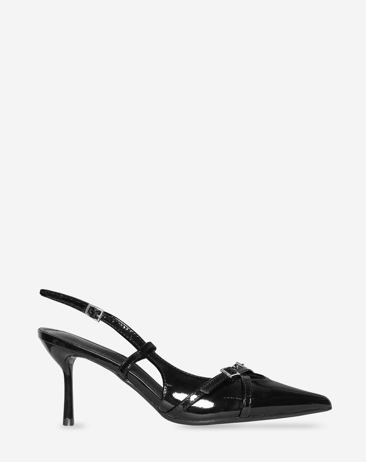 LACQUER BUCKLE SLINGBACK HEELS ZWART