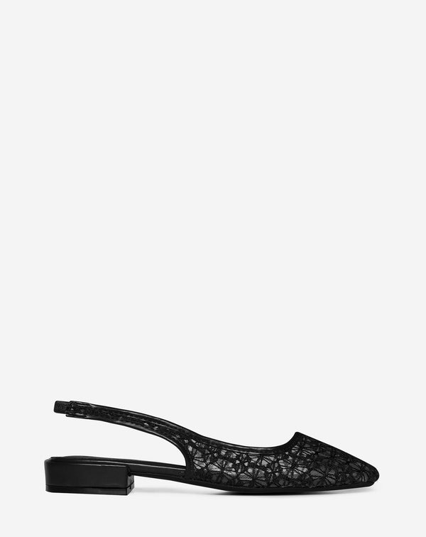 BRODERIE SLINGBACK FLATS ZWART