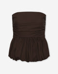 COTTON PEPLUM BUBBLE HEM TOP DONKERBRUIN