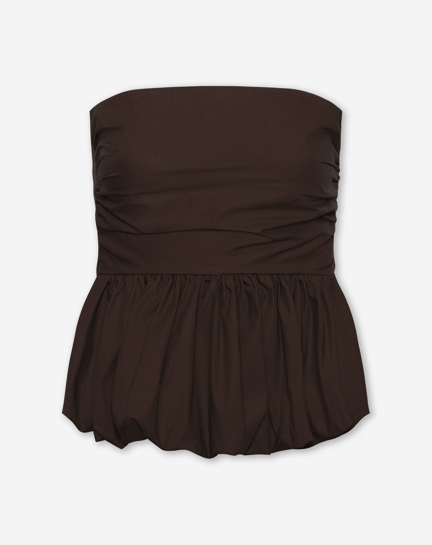 COTTON PEPLUM BUBBLE HEM TOP DONKERBRUIN