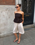 COTTON PEPLUM BUBBLE HEM TOP DONKERBRUIN