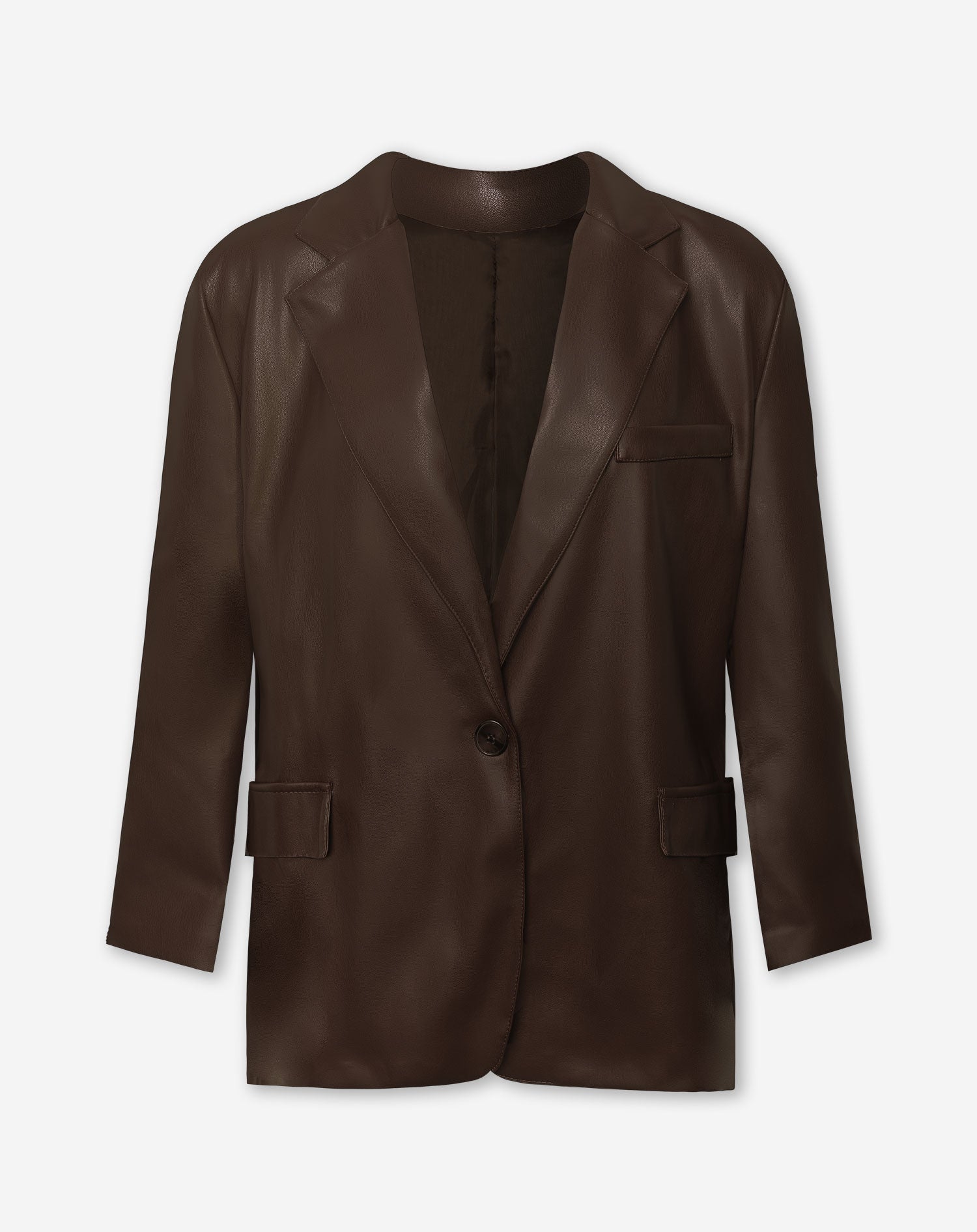 LINA FAUX LEATHER BLAZER BROWN